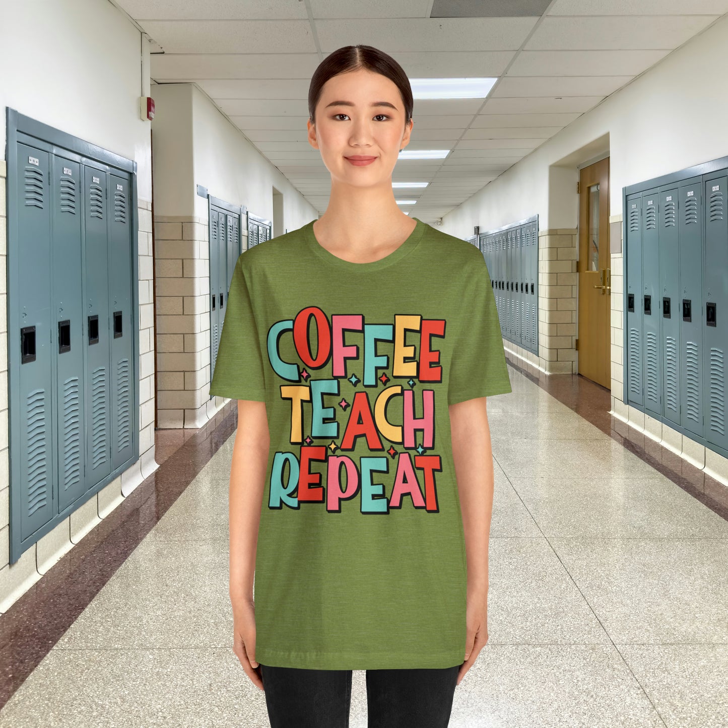 Coffee Teach Repeat Unisex Jersey Short Sleeve Tee