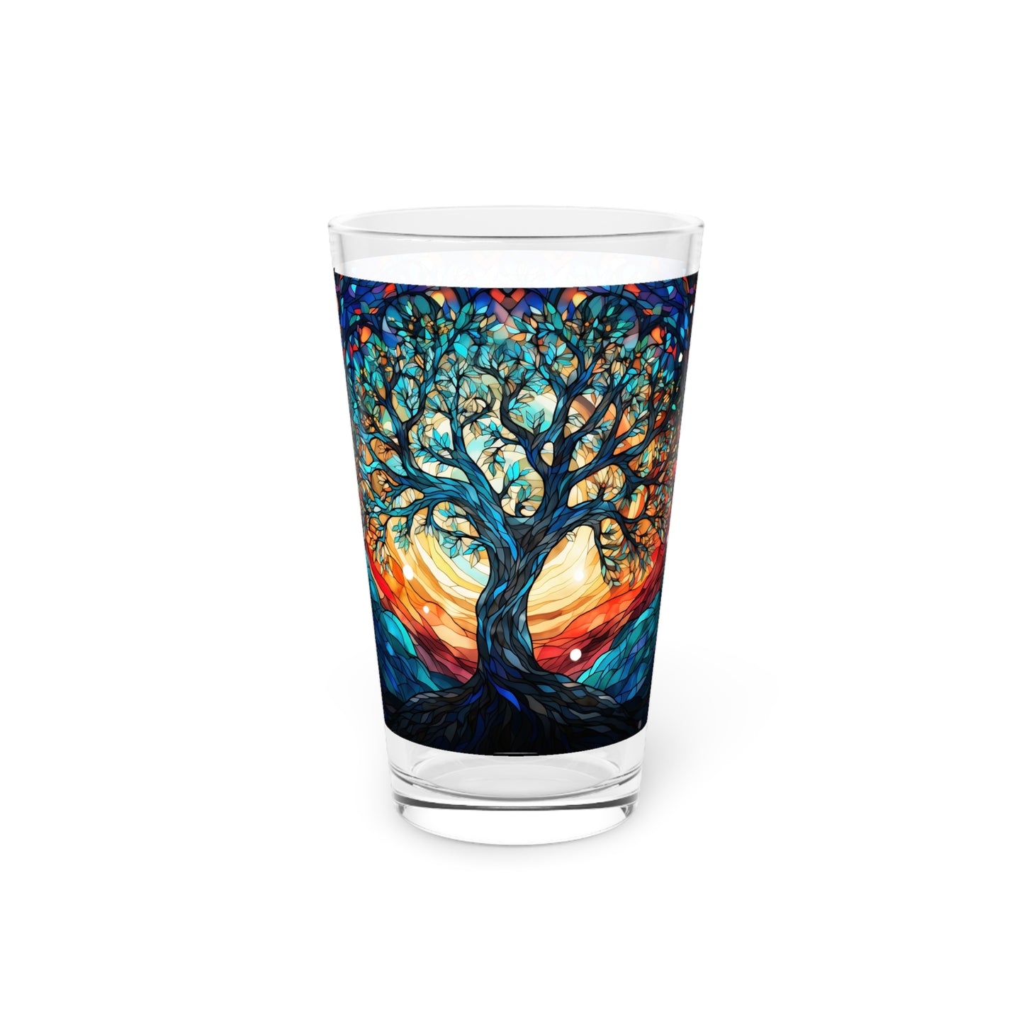 Nighttime Blossoms: A Celestial Tree Stained Glass Masterpiece on Your Pint Glass 16oz Pint Glass Gift idea gifts for home decor housewarming gift