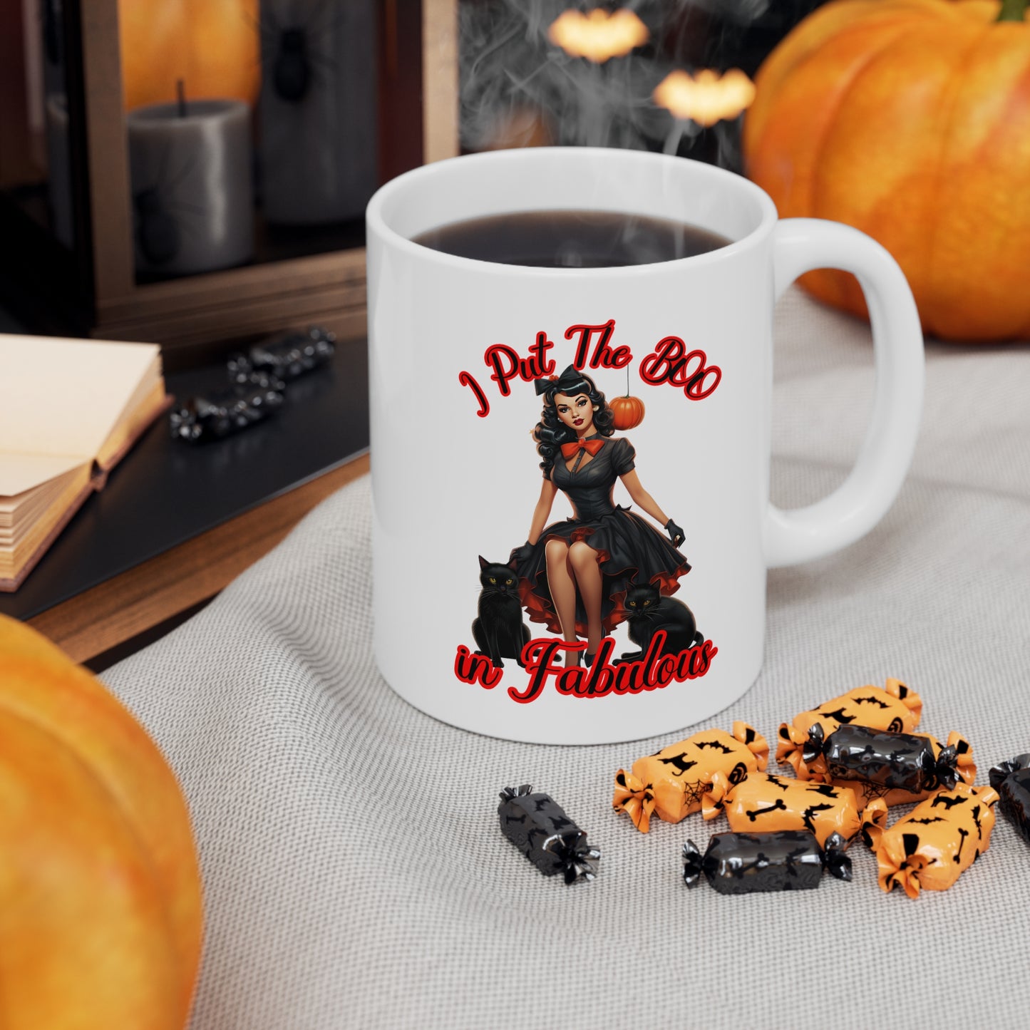 Vintage Pinup Witch Ceramic Mug: Sip Your Spells in Style this Hot Witch Summer Halloween!" Halloween Ceramic 11oz Mug Gifts for her