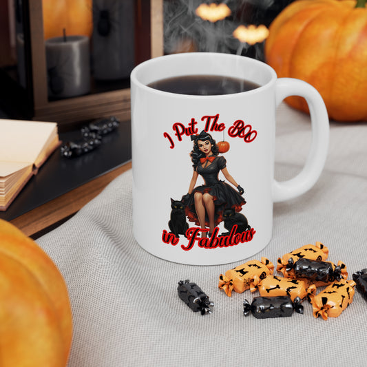 Vintage Pinup Witch Ceramic Mug: Sip Your Spells in Style this Hot Witch Summer Halloween!" Halloween Ceramic 11oz Mug Gifts for her