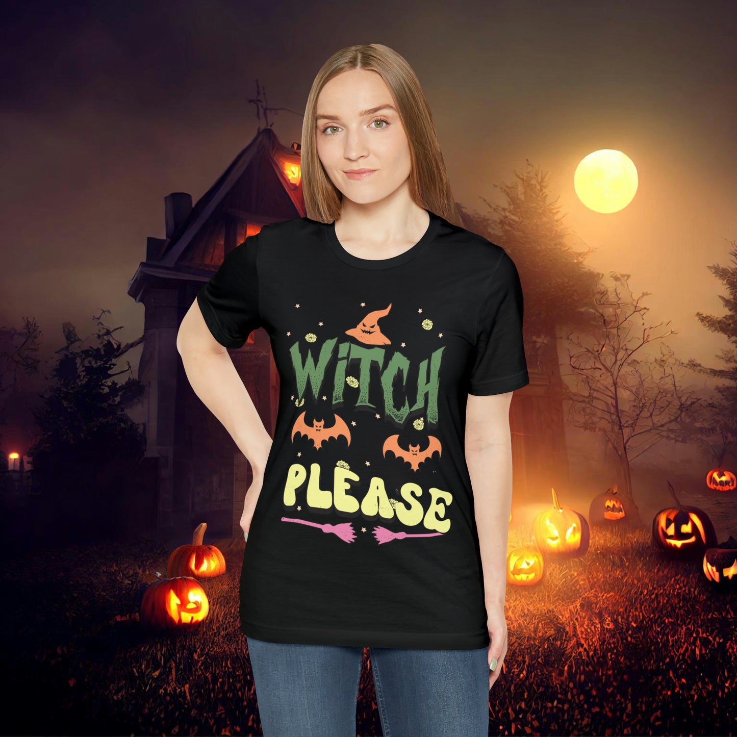 Witch Please Retro Groovy Halloween Unisex Jersey Short Sleeve Tee Gifts for Her Gifts for him