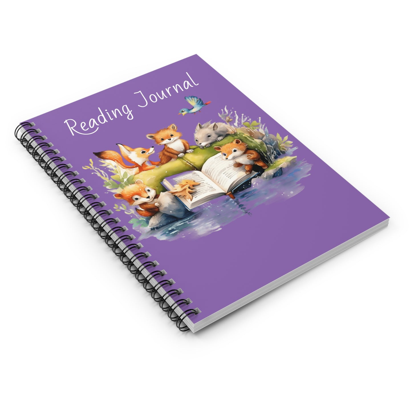 Woodland Creatures in the Forest Reading a book Spiral Notebook - Ruled Line Reading Journal, Gifts for Readers Gifts for Students