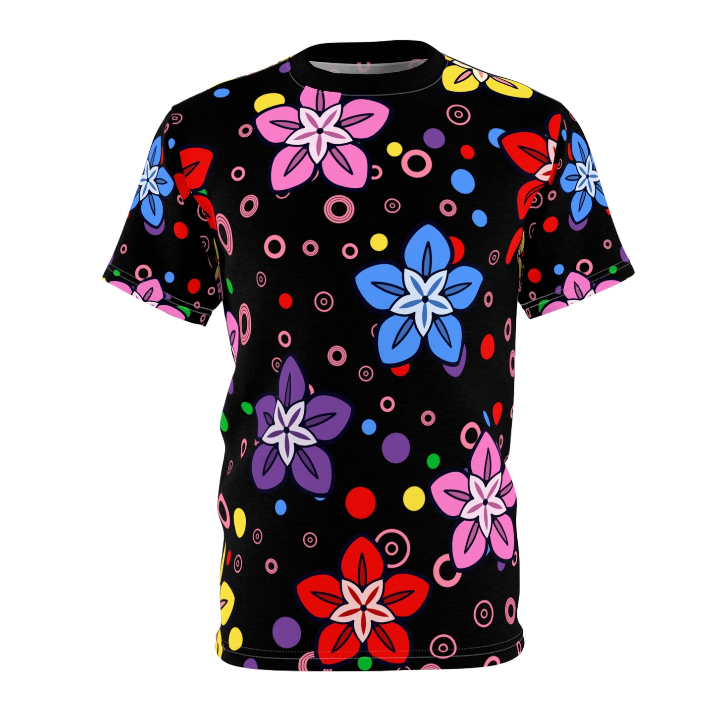 Retro Colorful Flowers Unisex Cut & Sew Tee (AOP)