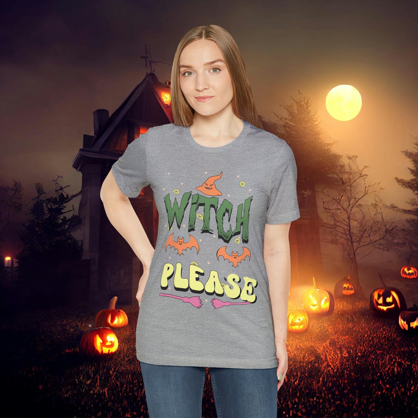 Witch Please Retro Groovy Halloween Unisex Jersey Short Sleeve Tee Gifts for Her Gifts for him