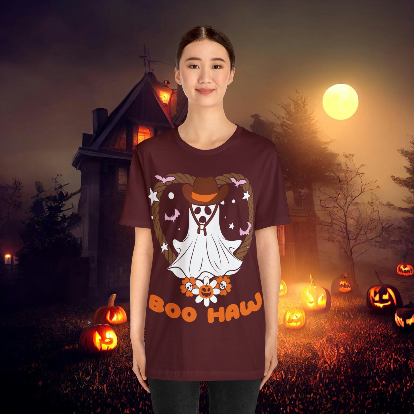 Boo Haw Retro Groovy Western Halloween Unisex Jersey Short Sleeve Tee Gifts for Him Gifts for Her