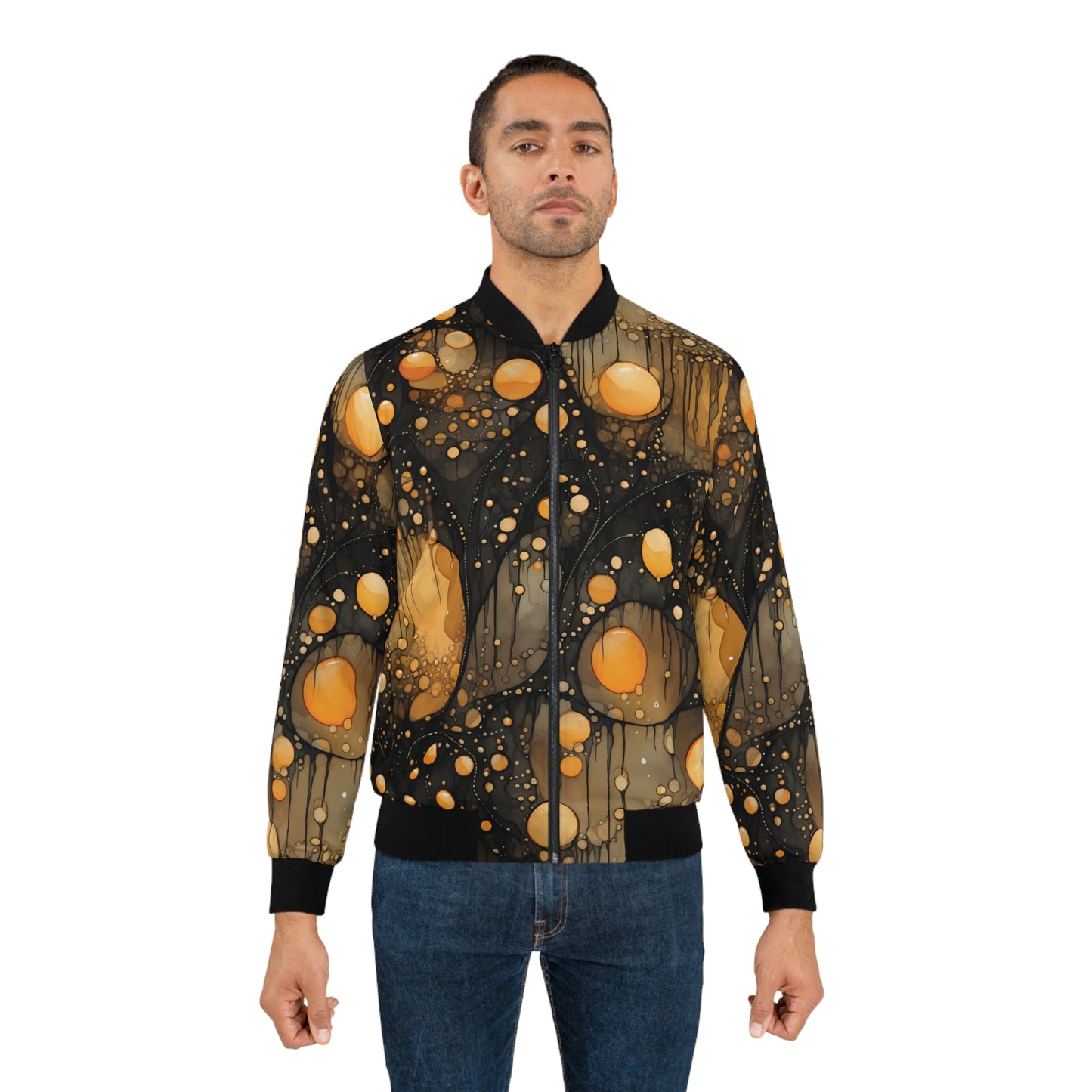 Halloween Yellow Orange Orbs Floating oozing and Dark Streaks Men's Bomber Jacket (AOP)