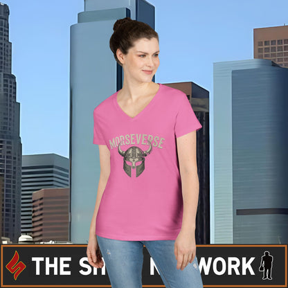 Morseverse Viking Helmet Ladies' V‑Neck T‑Shirt
