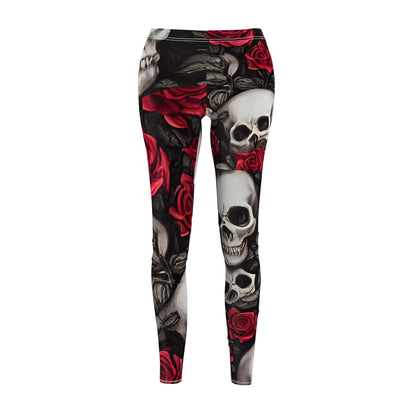 Hyper Realistic Skulls and Red Roses by artist Anne-Laure Goupil Women's Cut & Sew Casual Leggings (AOP)