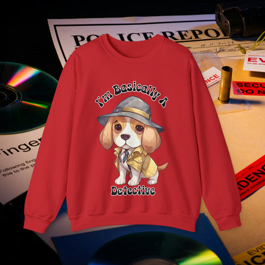 Cute Beagle Dressed up like a Detective, I'm a Basically a Detective True Crime Unisex Heavy Blend™ Crewneck Sweatshirt