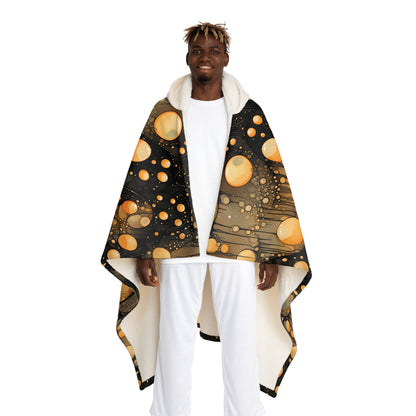 Halloween Yellow Orange Floating Blobs and Dark Hooded Sherpa Fleece Blanket