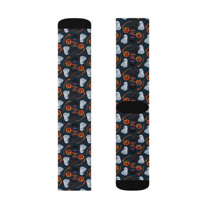 Halloween Trick or Treat Ghosts Witch Hats Jack o Lanterns Sublimation Socks