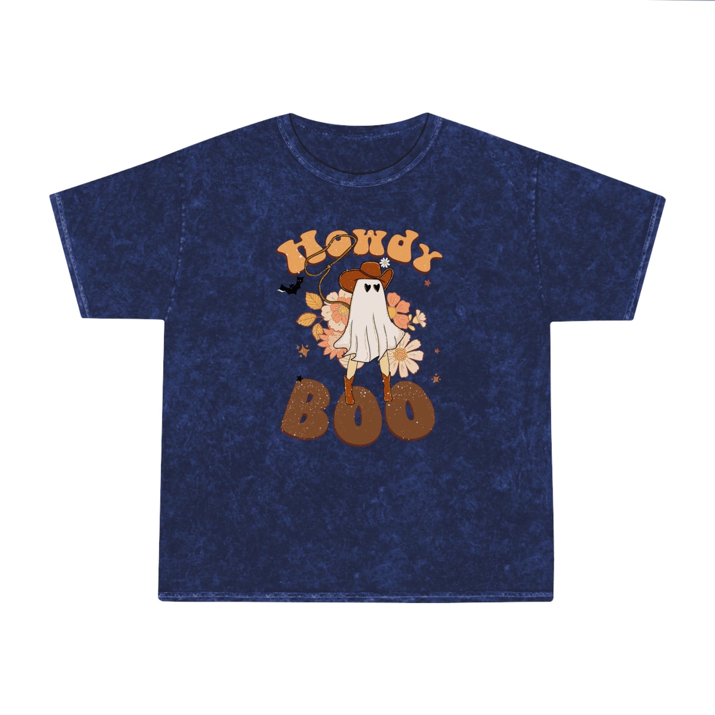 Ghost Cowboy saying Howdy Boo Retro Groovy Hallowen Unisex Mineral Wash T-Shirt Gifts for Her