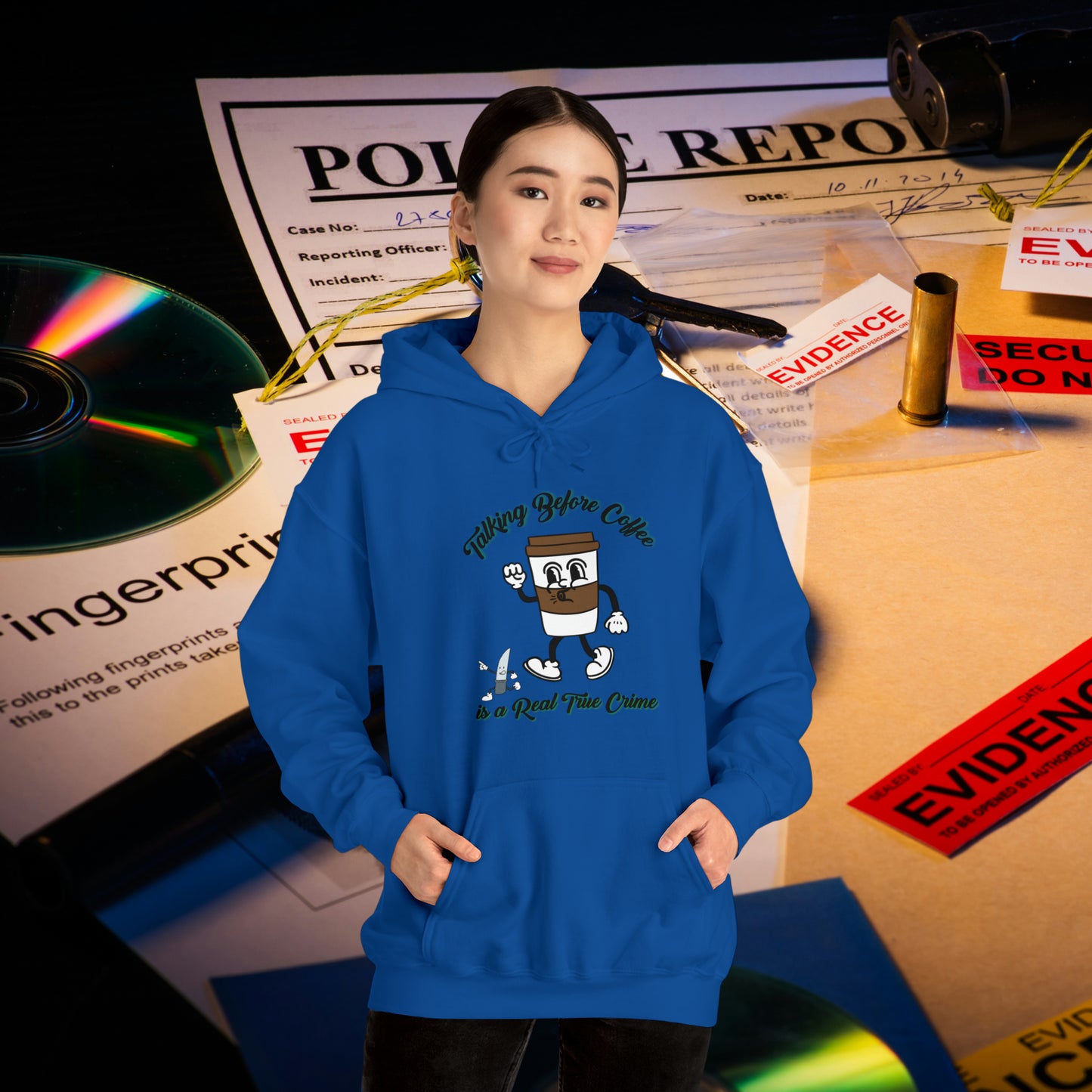 Retro Talking before Coffee is a Real True Crime Unisex Heavy Blend™ Hooded Sweatshirt Gifts for Him Gifts for Her