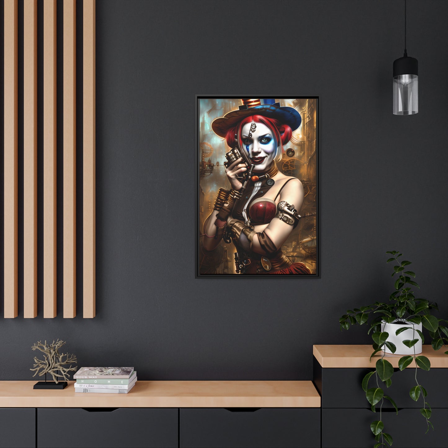 Hyper Realistic Steampunk Harley Quinn Matte Canvas, Black Frame