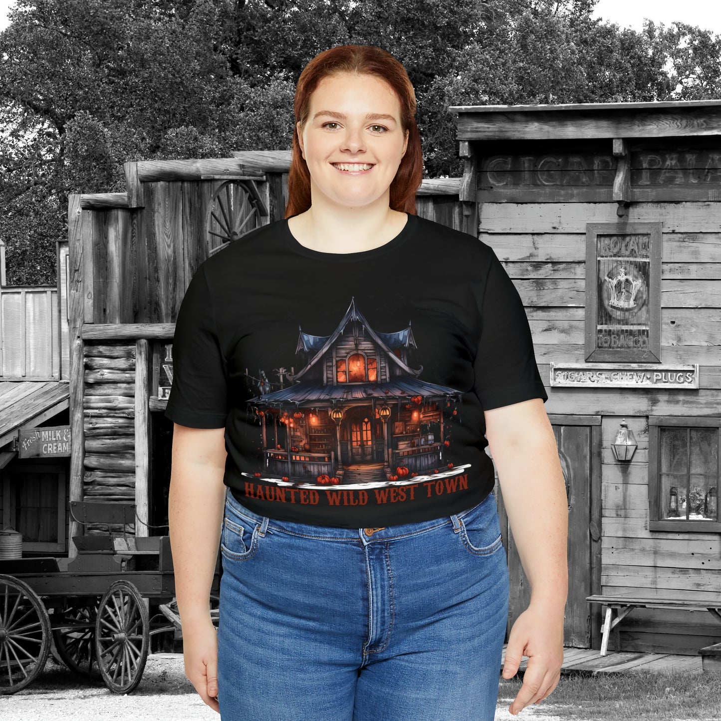 Haunted Wild West Town Halloween Western Unisex Jersey Short Sleeve Tee Gifts for Him Gifts For Her