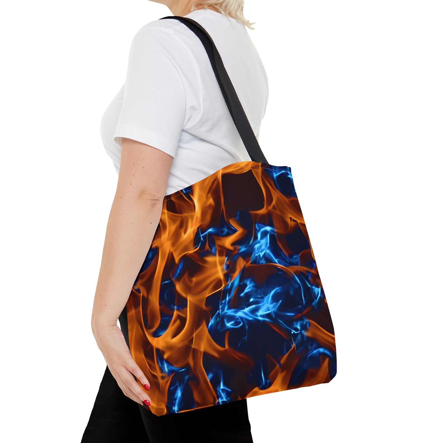 Blue and Orange Flame All Over Print (AOP) Tote Bag - Stylish and Spacious Carry-All