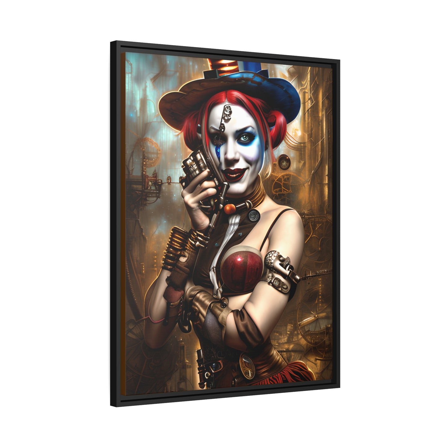 Hyper Realistic Steampunk Harley Quinn Matte Canvas, Black Frame