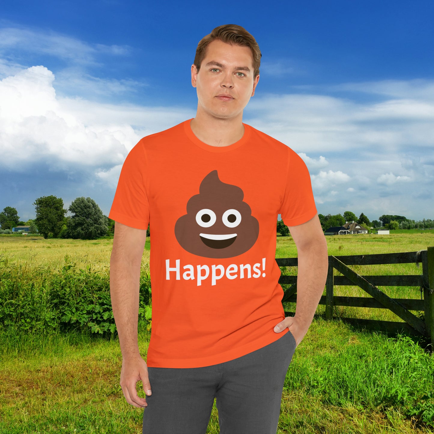 Embrace the Inevitable: 'Happens' Poop Emoji Unisex Jersey T-Shirt