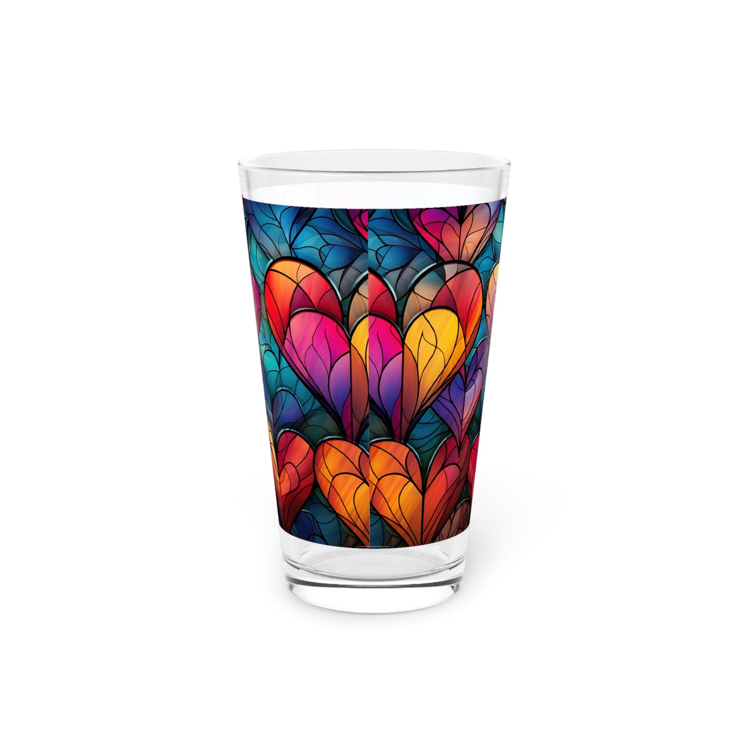 Love in Full Spectrum: A Vibrant Rainbow Heart Stained Glass artwork on a 16oz Pint Glass Gift idea gifts for home decor housewarming gift