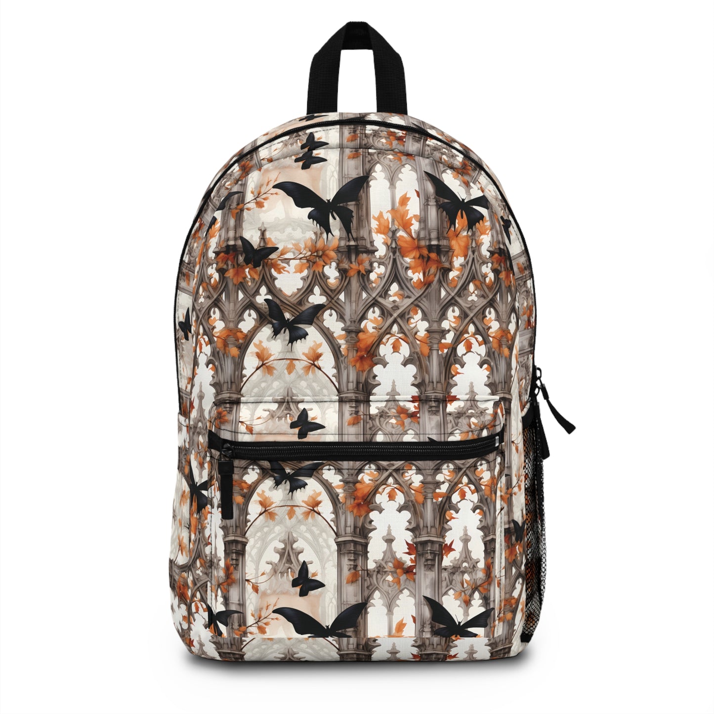 Halloween Black Butterflies flying over White Column Backpack