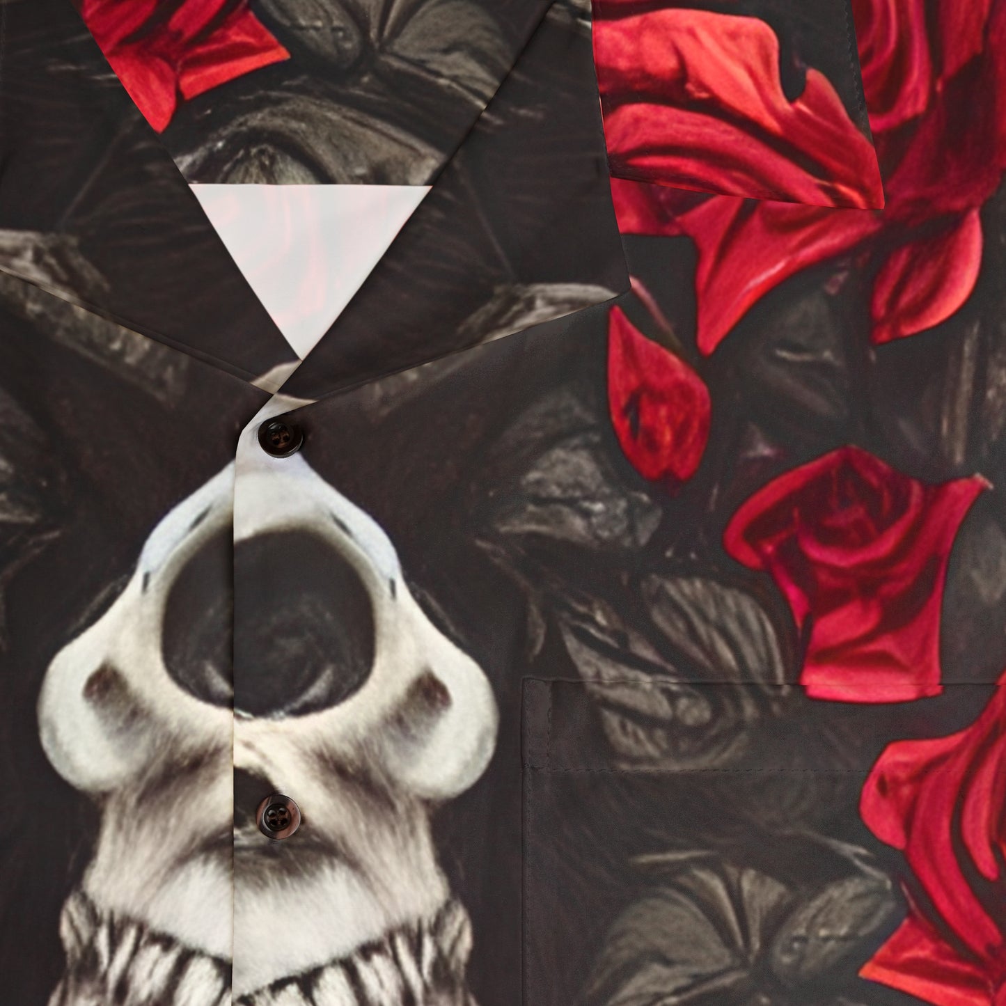 Hyper Realistic Skulls and Red Roses by artist Anne-Laure Goupil Men's Hawaiian Shirt (AOP)