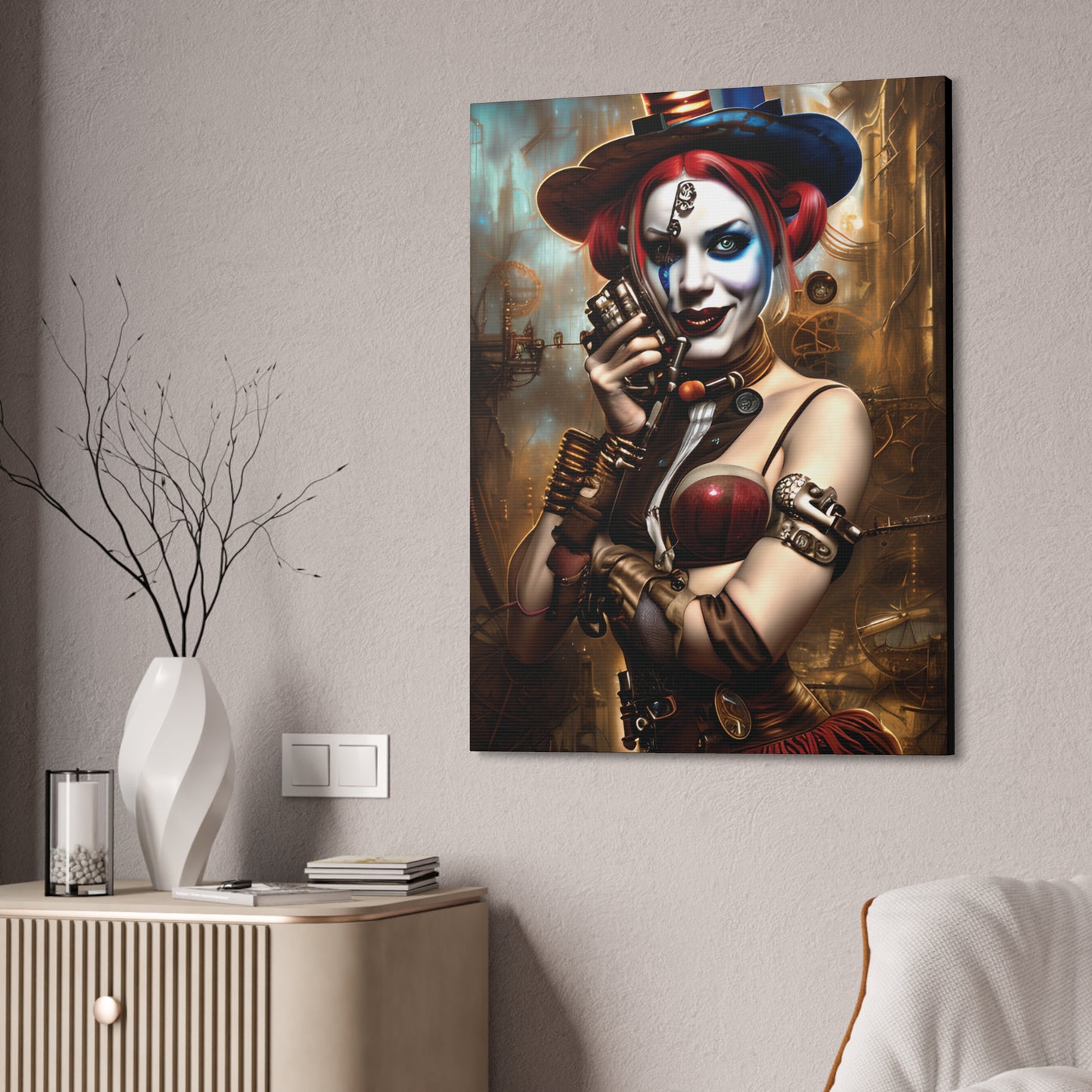 Hyper Realistic Steampunk Harley Quinn Canvas Stretched, 1.5''