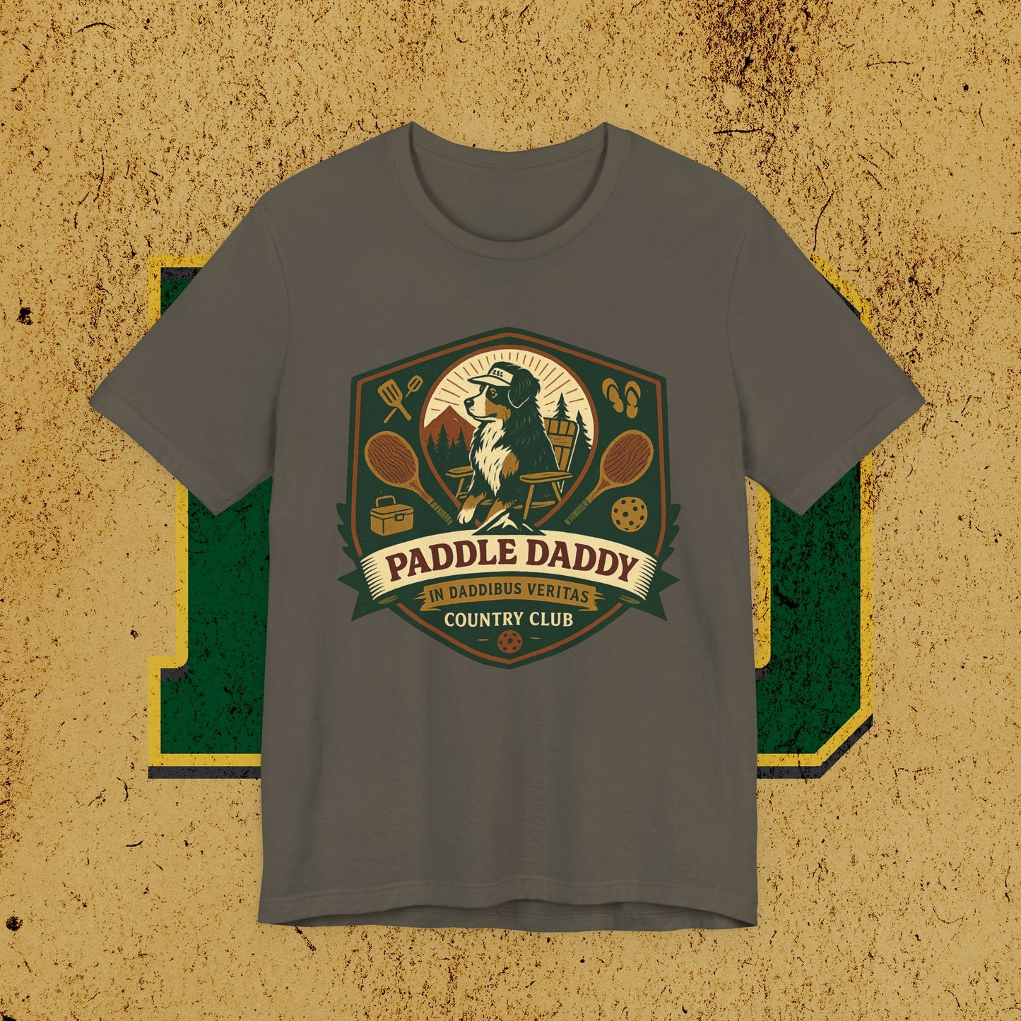 Paddle Daddy Country Club T-Shirt  Chloe Dog Graphic Tee, Funny Pickleball & Grill Shirt, In Daddibus Veritas Dadcore Apparel