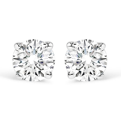 AGS Certified 14K White Gold 1.0 Cttw 4-Prong Set Brilliant Round-Cut Solitaire Diamond Push Back Stud Earrings (E-F Color, SI2-I1 Clarity)