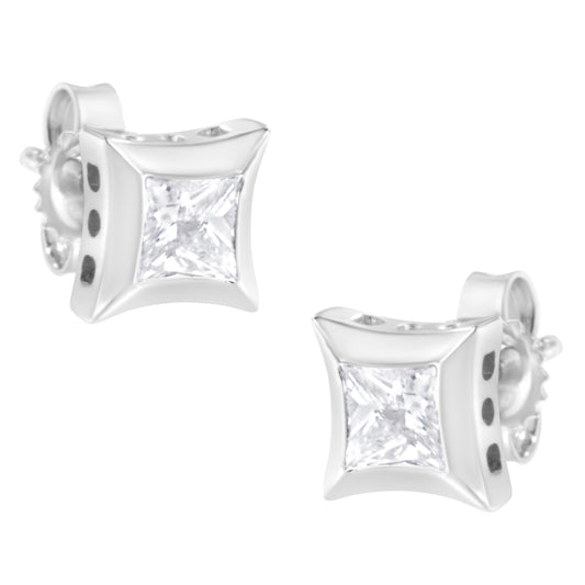 10K White Gold 1/2 Cttw Invisible Set Princess-Cut Diamond Stud Earrings (H-I Color, SI2-I1 Clarity)