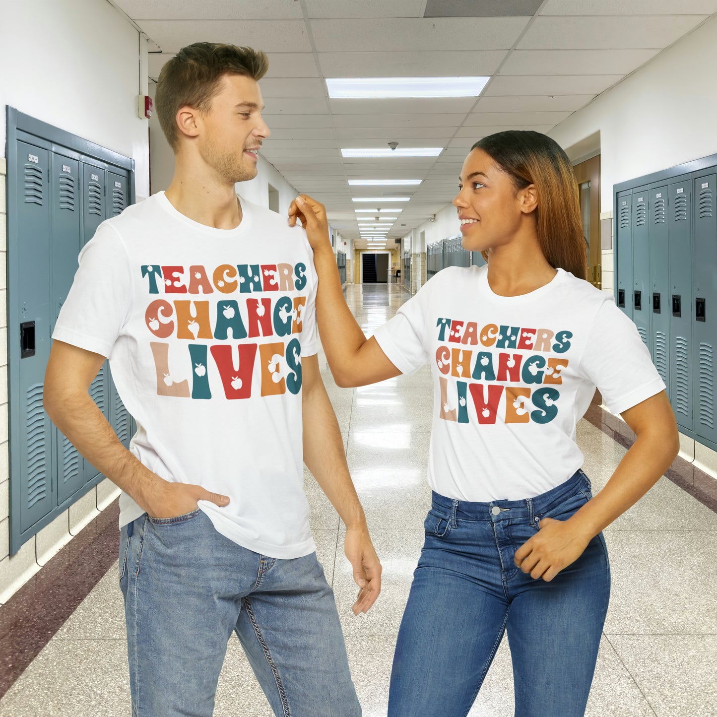 Colorful Teachers Change Lives Back to School Unisex Jersey Short Sleeve Tee Gifts for him, Gifts for Her