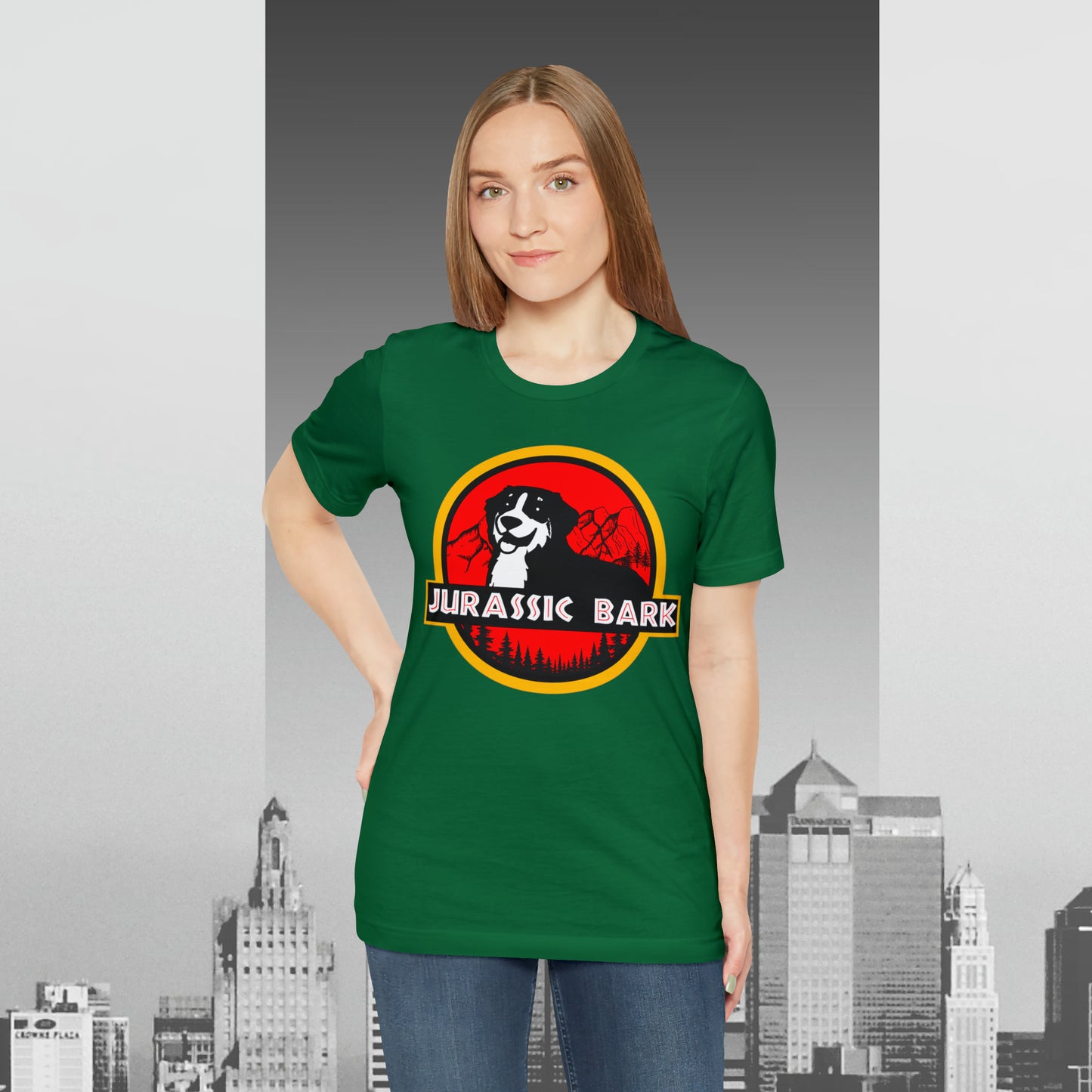 Jurassic Bark Bernese Mountain Dog, Custom/ Unisex Jersey Short Sleeve Tee