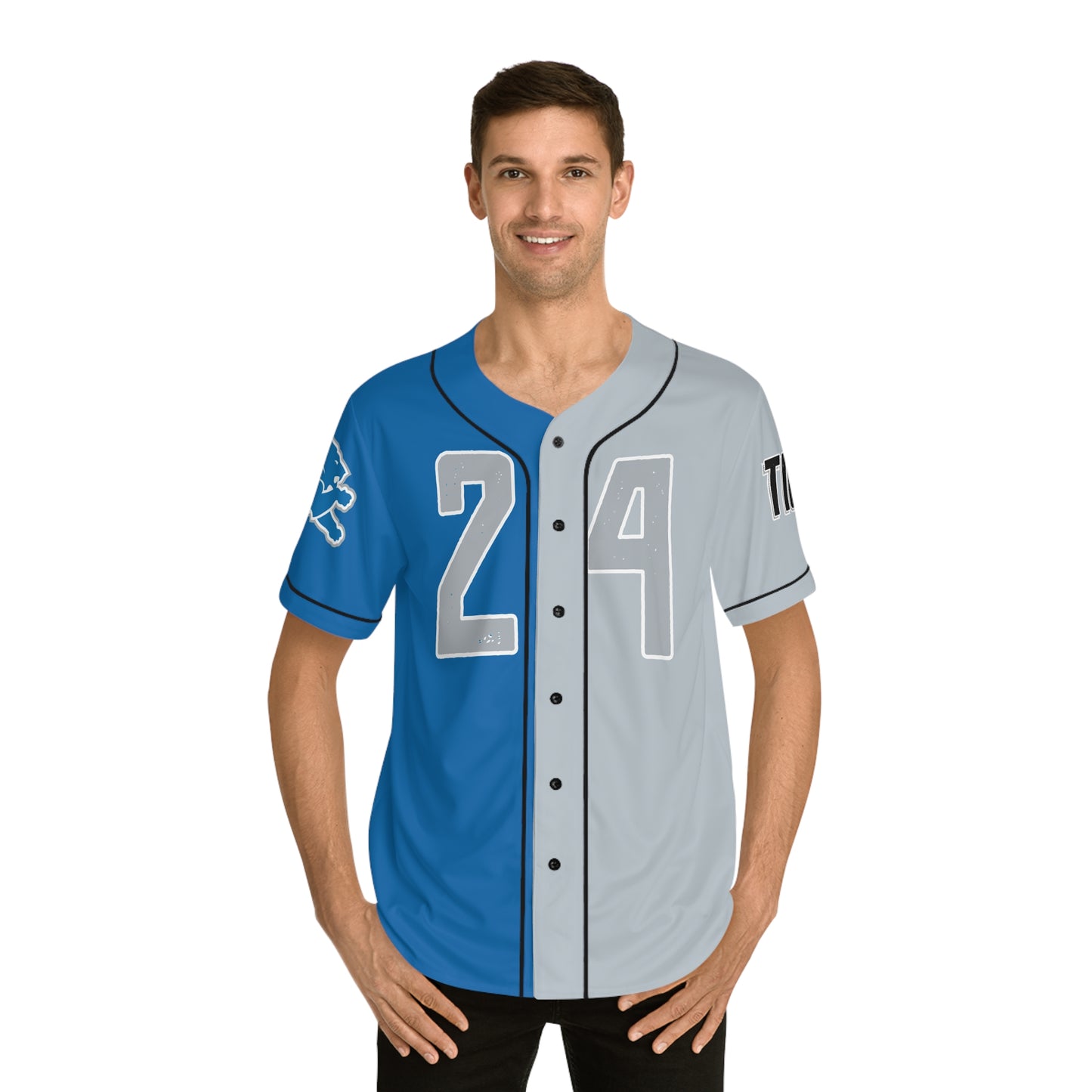 Custom Number & Name Men's Baseball Jersey (AOP) Detroit Football Team, Cross-sport fashion, Gridiron diamond style, Detroit pride apparel