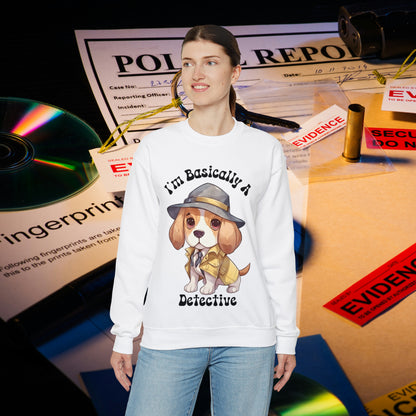 Cute Beagle Dressed up like a Detective, I'm a Basically a Detective True Crime Unisex Heavy Blend™ Crewneck Sweatshirt