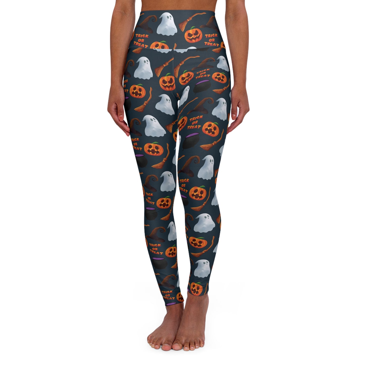 Halloween Trick or Treat Ghosts Witch Hats Jack o Lanterns High Waisted Yoga Leggings (AOP) Gifts for Her