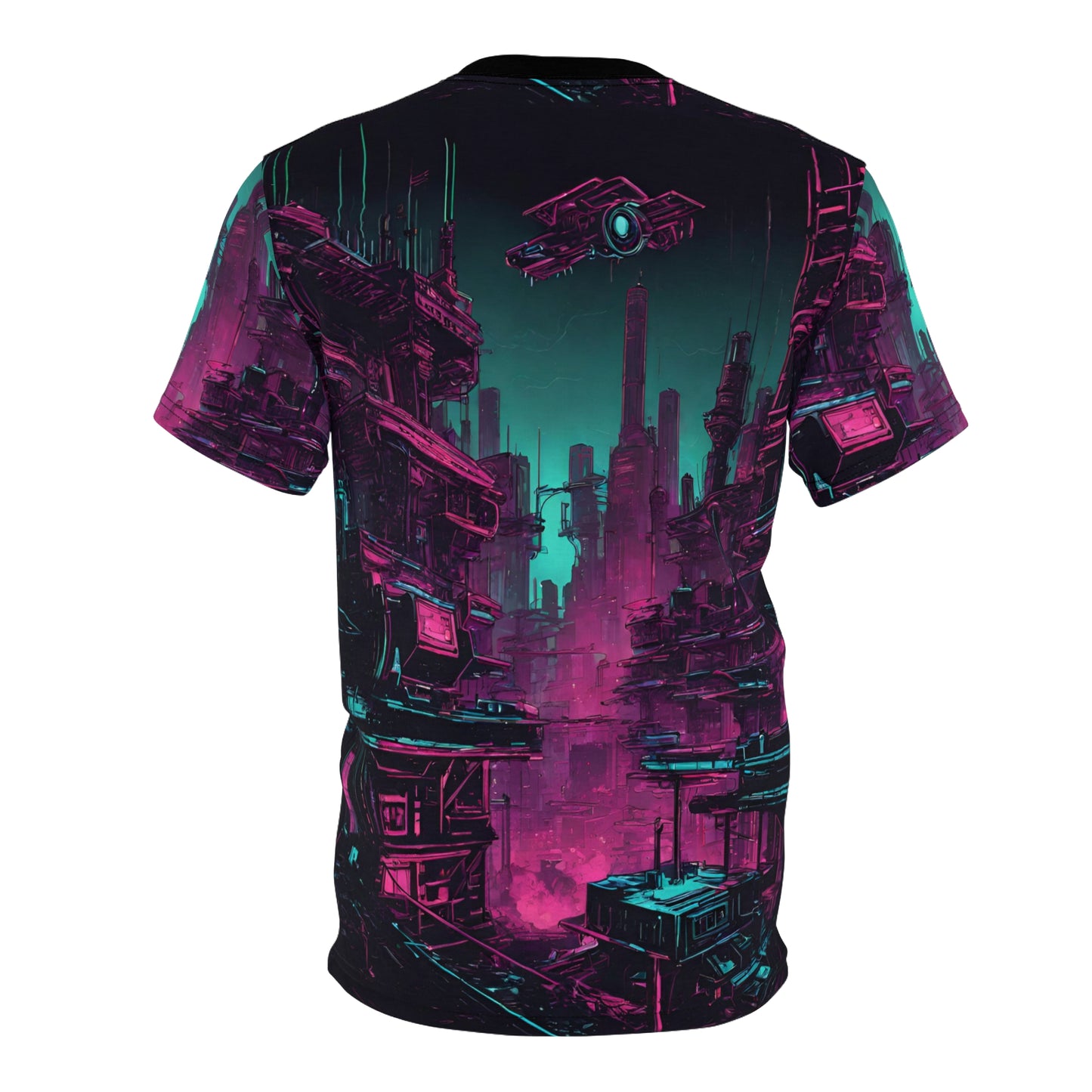 Neon Futuristic Lights Cyberpunk Landscape Dystopia Unisex Cut & Sew Tee (AOP)