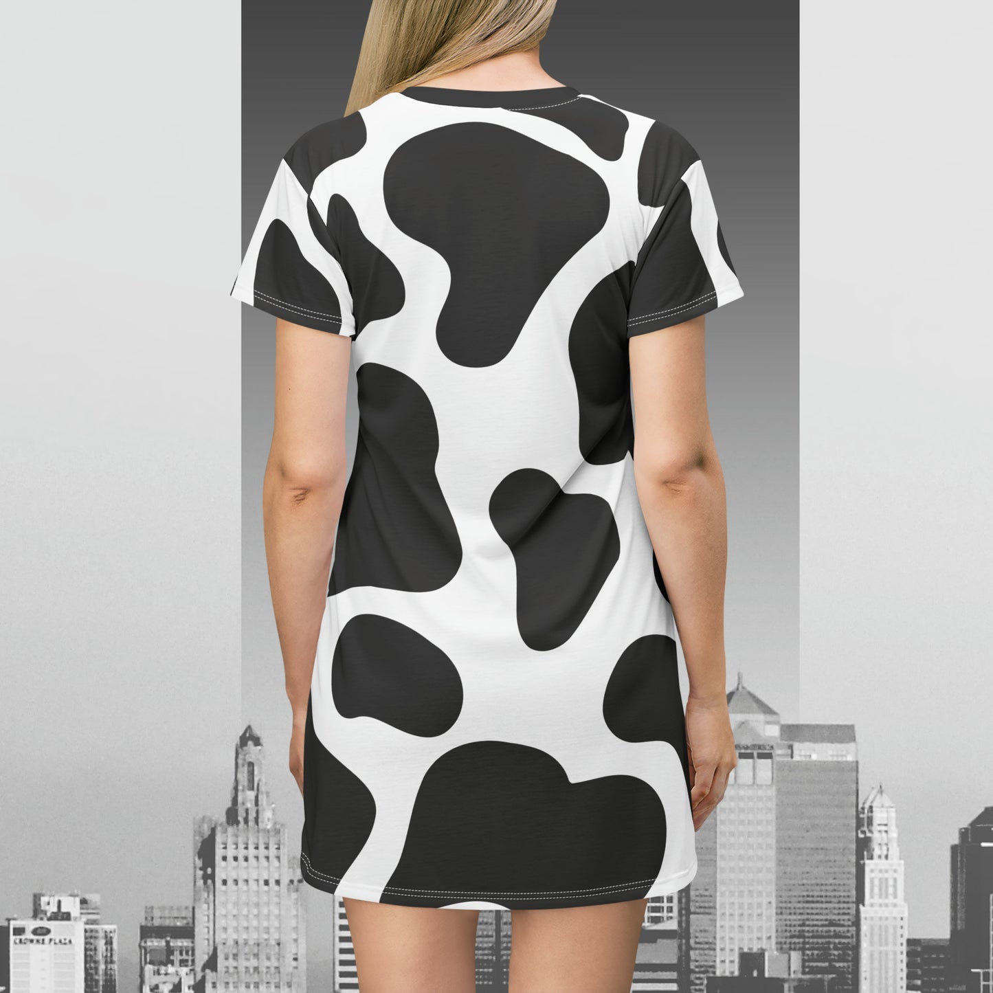 Black Cow Spots T-Shirt Dress (AOP)