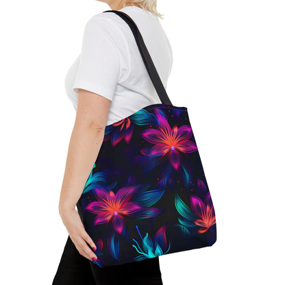 Burst of Neon Blossoms All Over Print Tote Bag
