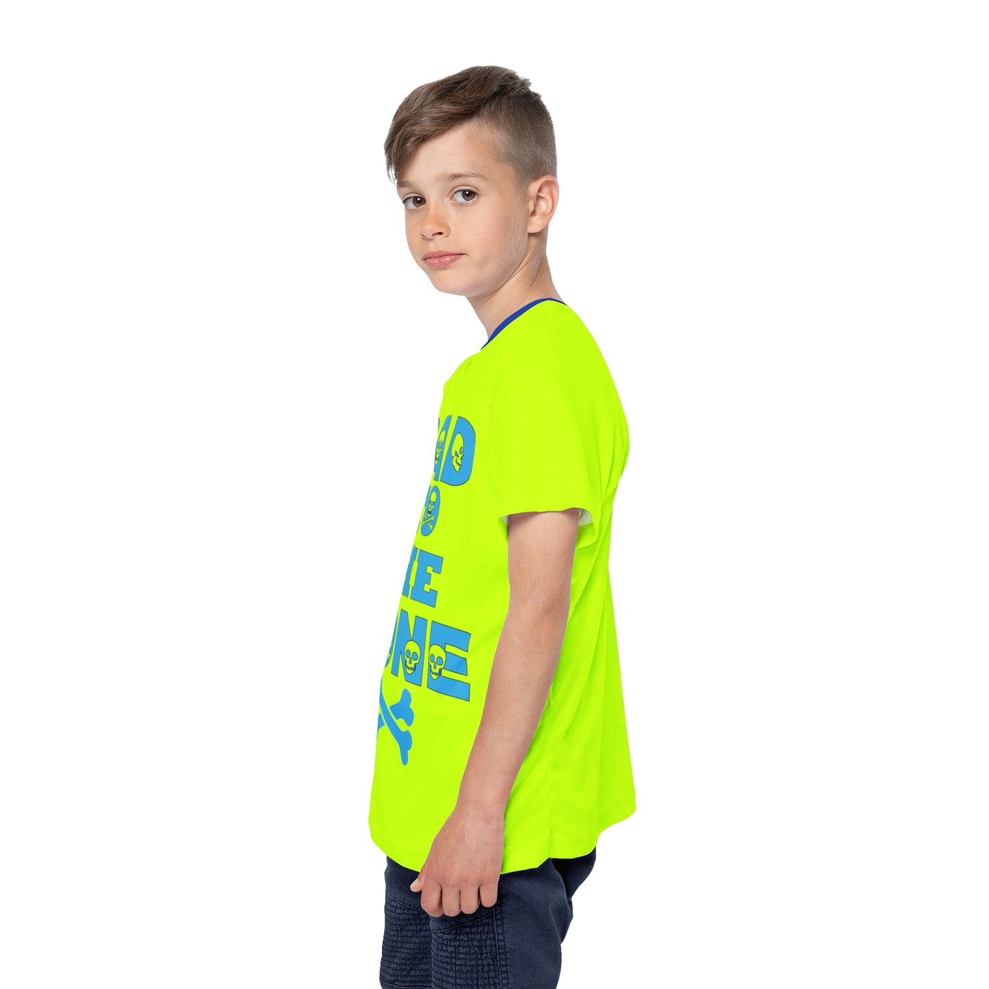 Neon Yellow Rad To The Bone Kids Sports Jersey | All-Over Print Youth Athletic Shirt | Stylish Sports Tee | Active Kids Fashion