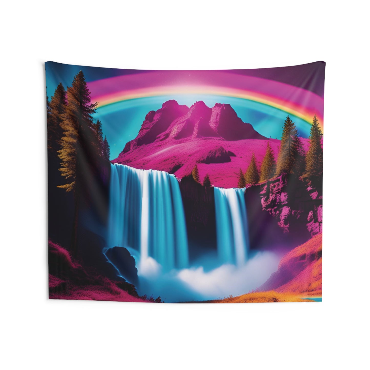 Step into an Electrifying Oasis: Retrowave Waterfall Tapestry