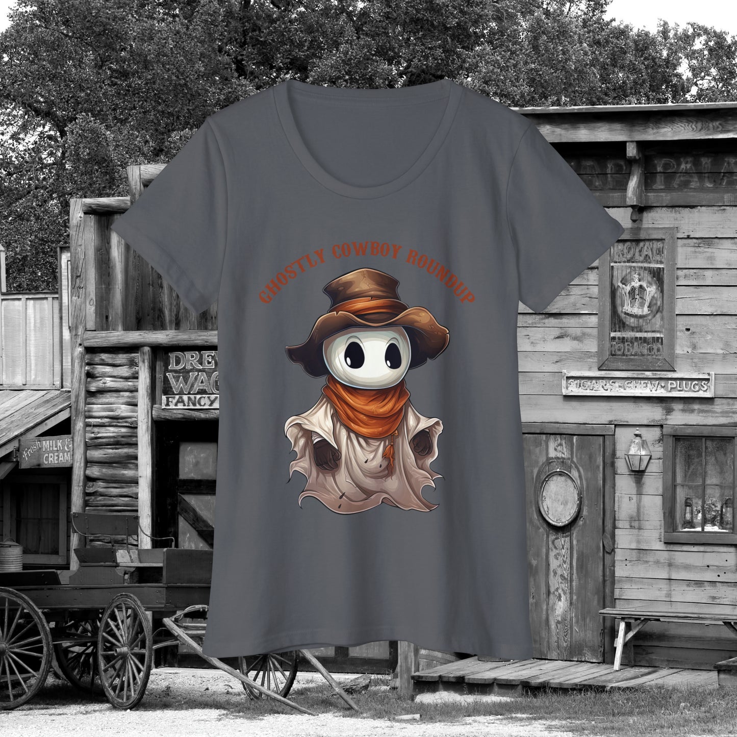 Ghostly Cowboy Roundup Western Halloween Women's Organic Short Sleeve T-Shirt Gifts for Her