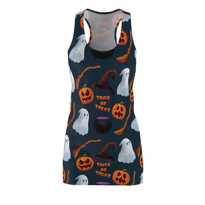 Halloween Trick or Treat Ghosts Witch Hats Jack o Lanterns Women's Cut & Sew Racerback Dress (AOP)