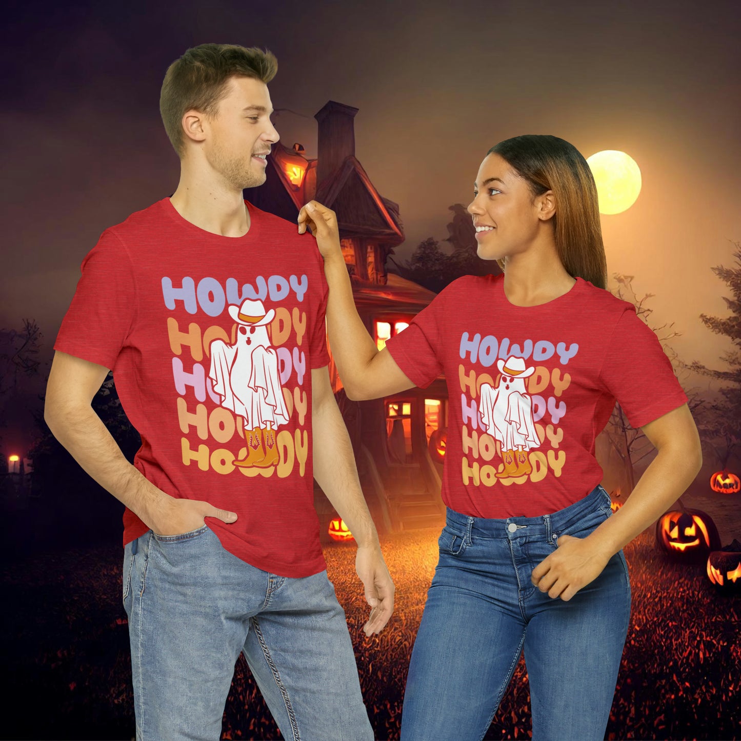 Cowboy Ghost Howdy Retro Halloween Unisex Jersey Short Sleeve Tee Gifts for Him Gifts For Her