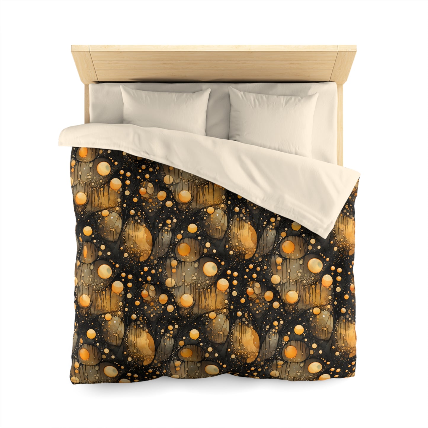 Halloween Yellow Orange Floating Blobs and Dark Microfiber Duvet Cover