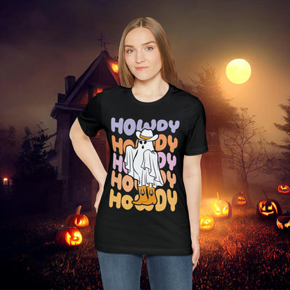 Cowboy Ghost Howdy Retro Halloween Unisex Jersey Short Sleeve Tee Gifts for Him Gifts For Her