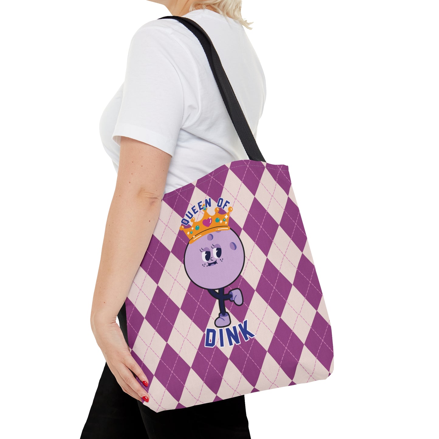 Vintage Purple Rhombus Pickleball Queen AOP Tote Bag - Rule the Court as the Queen of Dink