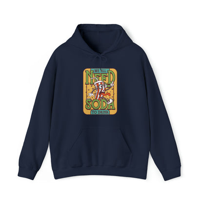 "DirkyThreadz Soda Splash Hoodie - PlayfulDesign with Cartoon Soda Graphic"