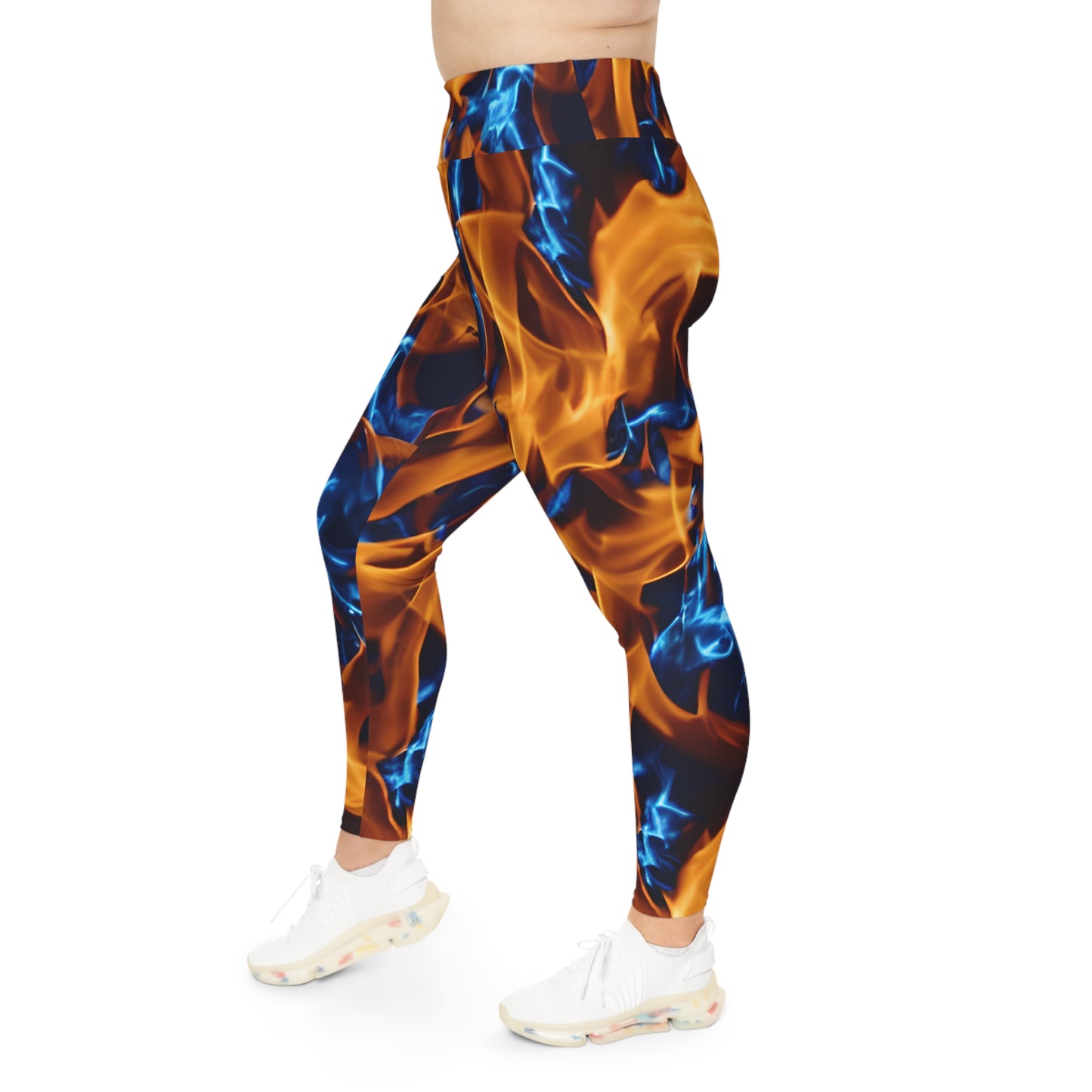 Plus Size Leggings with Blue and Orange Flames (AOP) - Stylish Comfort for Every Curve