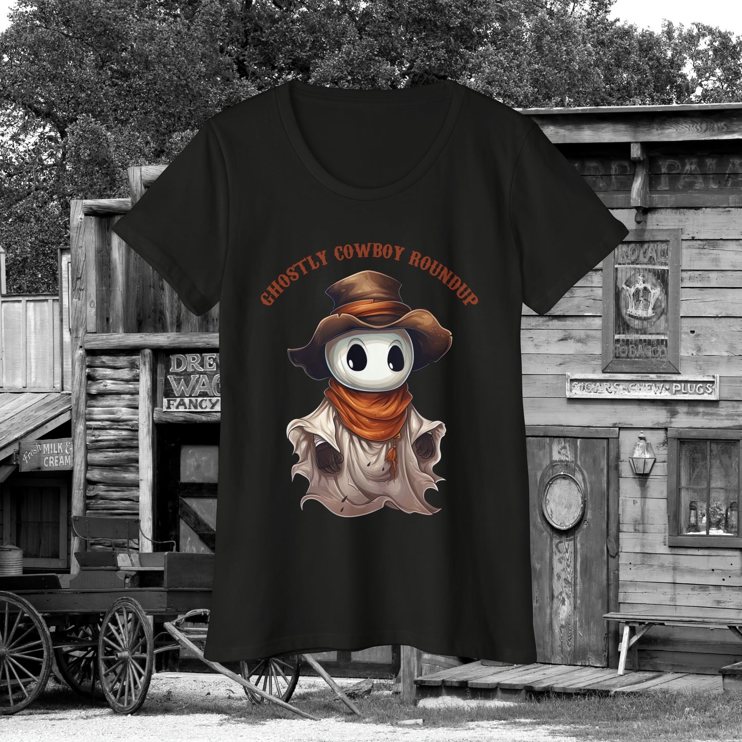 Ghostly Cowboy Roundup Western Halloween Women's Organic Short Sleeve T-Shirt Gifts for Her