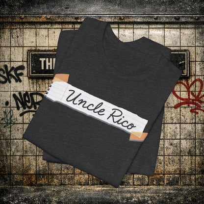 Uncle Rico Graphic Tee — Retro Notebook Tape Design