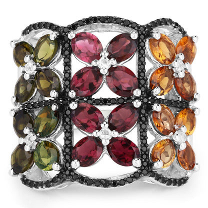 8.38 Carat Genuine Multi Tourmaline .925 Sterling Silver Ring